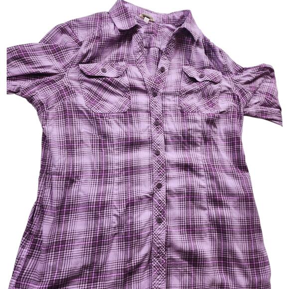 Duluth Trading Shirt Women XL Purple Plaid Button Front Long Sleeve Western Top - Picture 13 of 16